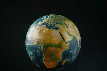 Fototapeta premium An Earth globe displaying prominently the African continent against a blurred background.