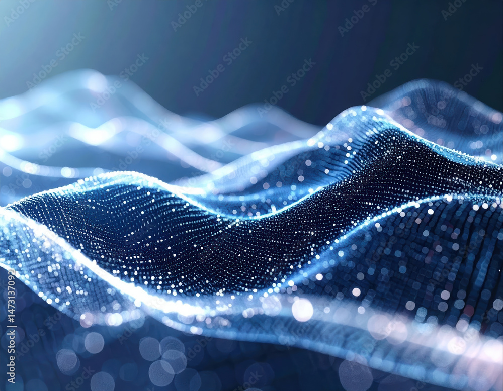 Poster abstract digital fabric unfolding into layered data streams soft