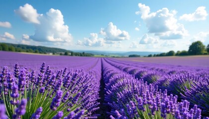 Tranquil lavender field under a summer sky Purple flowers, idyllic landscape , summer, plant, image