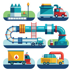 Set of  pipeline transport isolated on white background