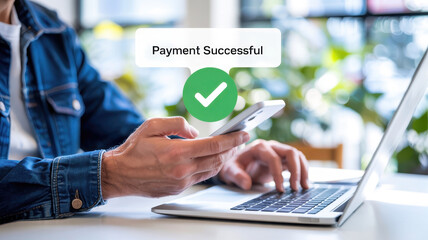 Successful Online Payment Notification with Laptop