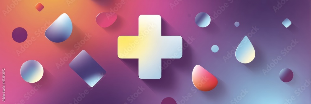 Poster Abstract Design Featuring Colorful Plus Signs and Medical Icons With a Smooth Gradient Background