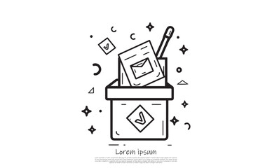 Doodle Style Voting Box with Ballots and Pencil on Transparent Background