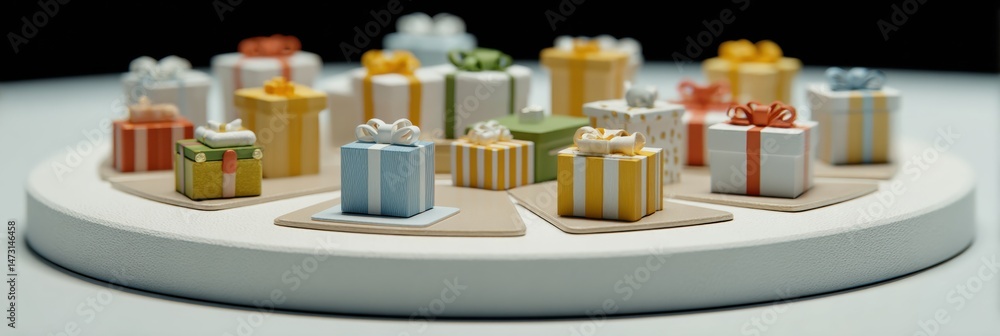 Leinwandbilder miniature gift boxes arranged around a central white zone create a festive and colorful display for 