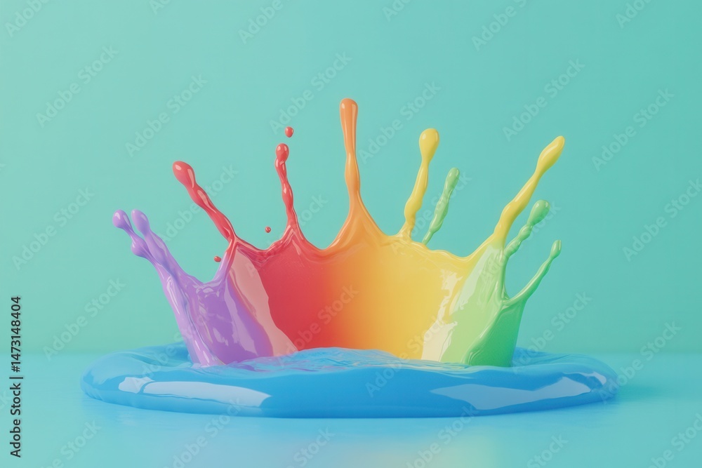 Poster colorful paint splash creating vibrant patterns against a turquoise background