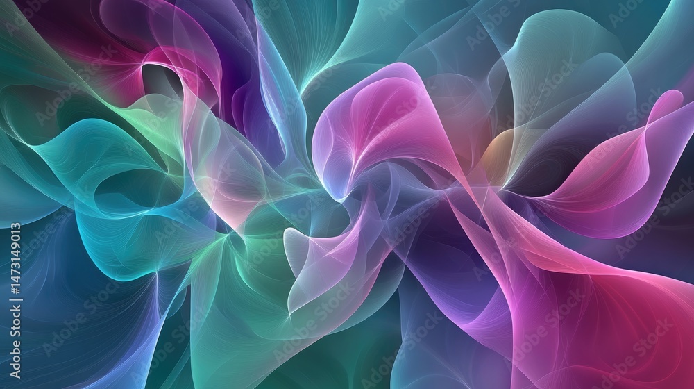 Poster abstract digital wave patterns with glowing effects and smooth, flowing lines, evoking a sense of ad