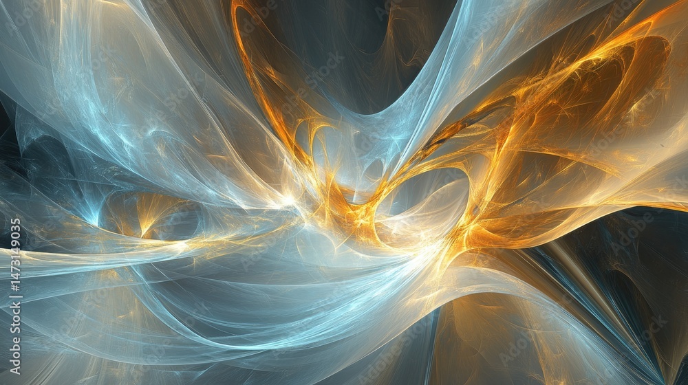 Poster abstract fractal design with glowing lines and data flow, symbolizing the future of digital technolo