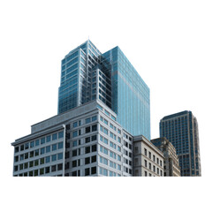 Fototapeta premium Modern Office Building with Transparent Glass Facade on White Background
