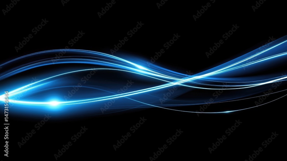 Poster abstract neon waves of light with soft glowing trails, representing the intersection of technology a
