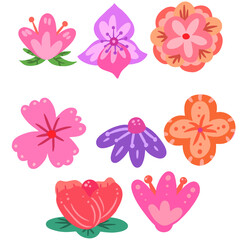 Flowers folk art design elements vector set