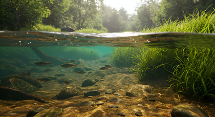Tranquil stream teeming with fish