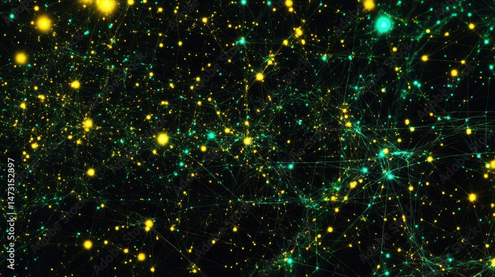 Poster a network of vibrant, glowing lines interconnecting across a dark background, symbolizing connectivi