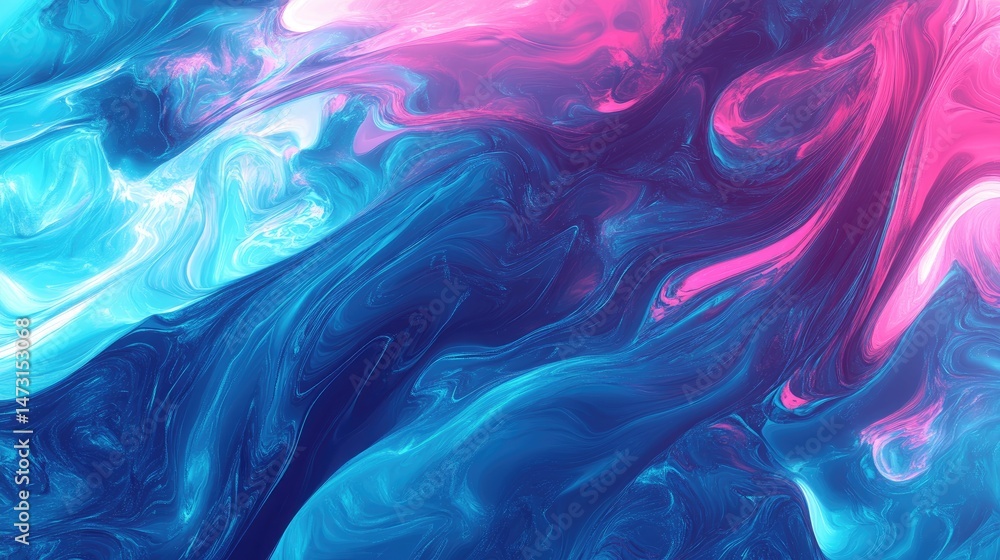 Poster a series of flowing digital waves in soft neon blue, creating an abstract tech design with glowing e