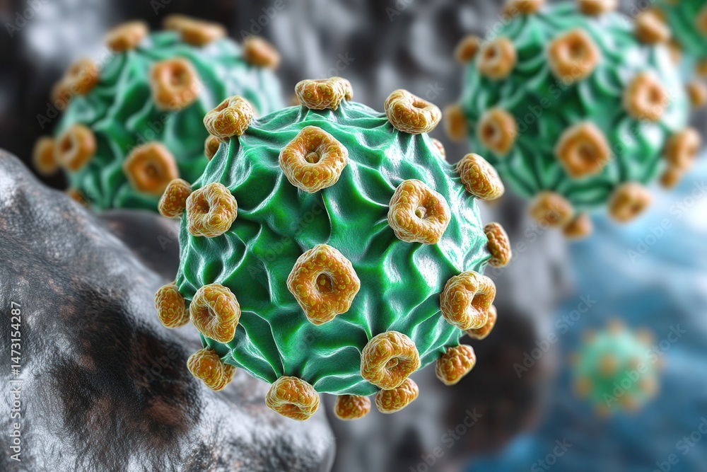 Aufkleber detailed close-up of virus particles showcasing unique structures and textures in a scientific envir