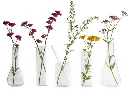 Floral arrangement in vases isolated on transparent background