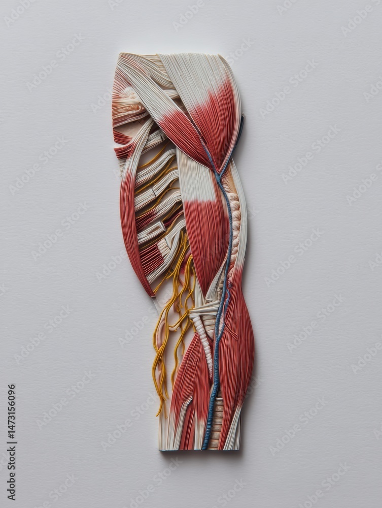 Poster detailed exploded view of arm muscle structure showcasing intricate anatomy on light background for 