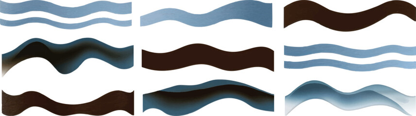 Wave Vector Set. Blue and Brown Waves Isolated on White Background.