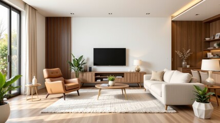 Modern Minimalist Living Room Design with Cozy Furniture and Natural Light in Stylish Interior Space