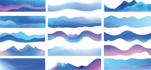 Abstract Watercolor Landscape Banners Set, Vector Illustration.
