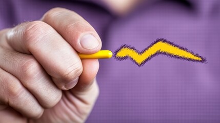 Hand Drawing Rising Graph Trend with Yellow Marker on Purple Background