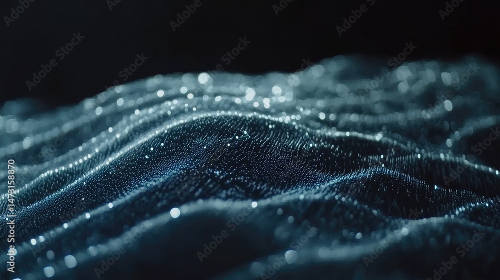 Aufkleber digital flowing waves with interconnected points of light, symbolizing the future of technology and 