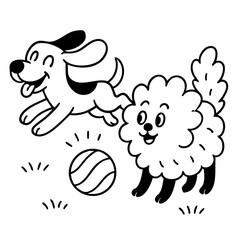 The dogs playing a ball and happy together