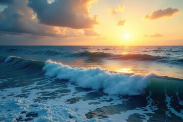 Obraz premium Vast, deep ocean scene with waves and sunlight , open, power, marine life