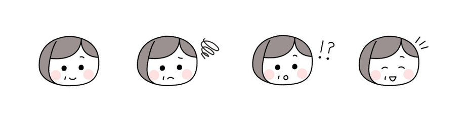 ゆるかわいい手描き風の表情セット／ボブヘアの高齢女性
