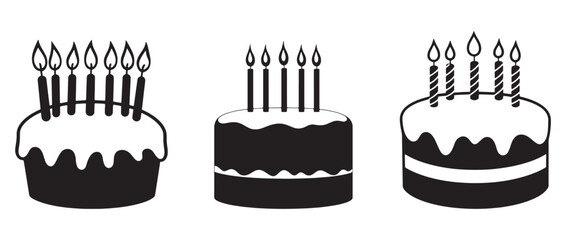Birthday cake line art silhouette vector.