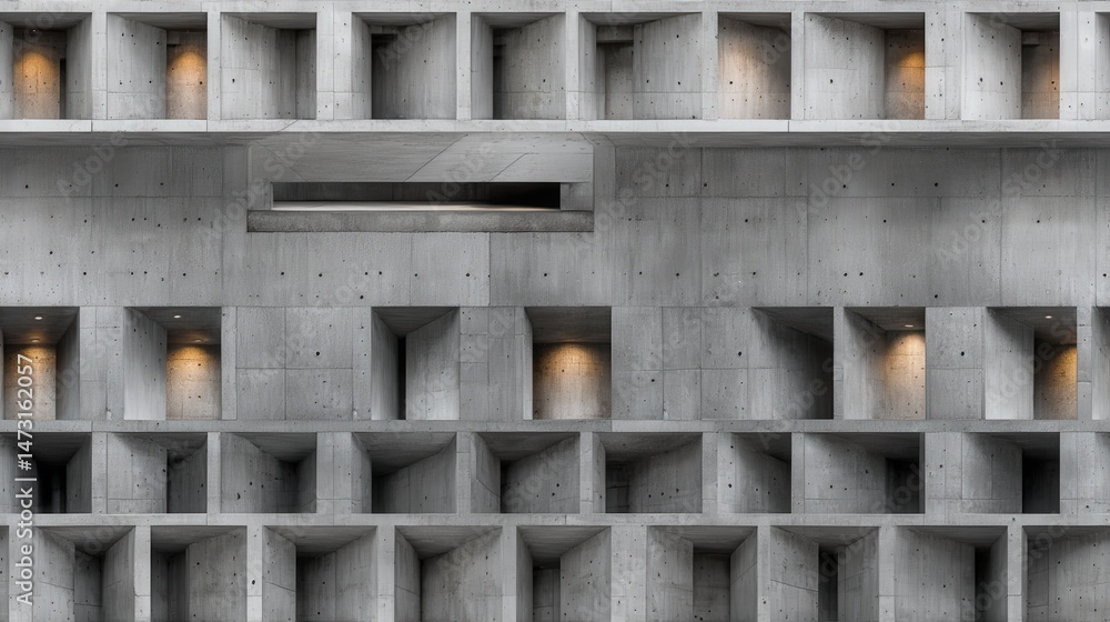 Poster seamless concrete grid pattern on modern building facade design