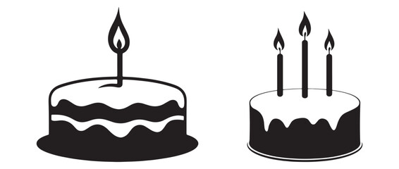 Birthday cake line art silhouette vector.