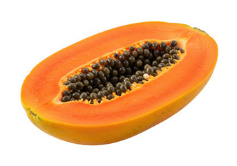 Fresh papaya fruit cut in half isolated on transparent background