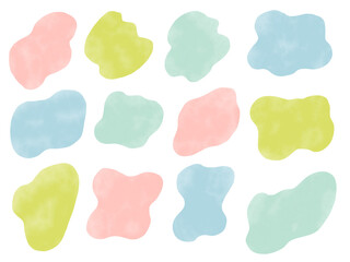 手描きあしらいセット　流体シェイプ　水彩　淡いいいろ