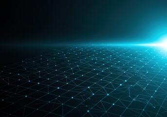 Obraz premium Abstract network with glowing nodes and lines on a dark background, connecting to a bright light