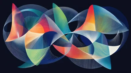 Rolgordijnen zonder boren Geometric abstraction with vibrant, angular lines and shapes blending into a dynamic and colorful composition on a dark backdrop © Sampao