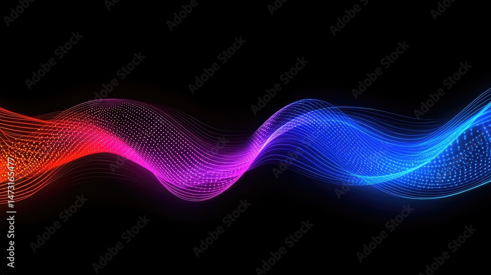 Poster glowing digital light waves with intricate lines and sharp angles flowing across the screen in an ab