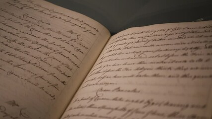 Opened Old Notebook With Handwritten Ink Text Close-Up