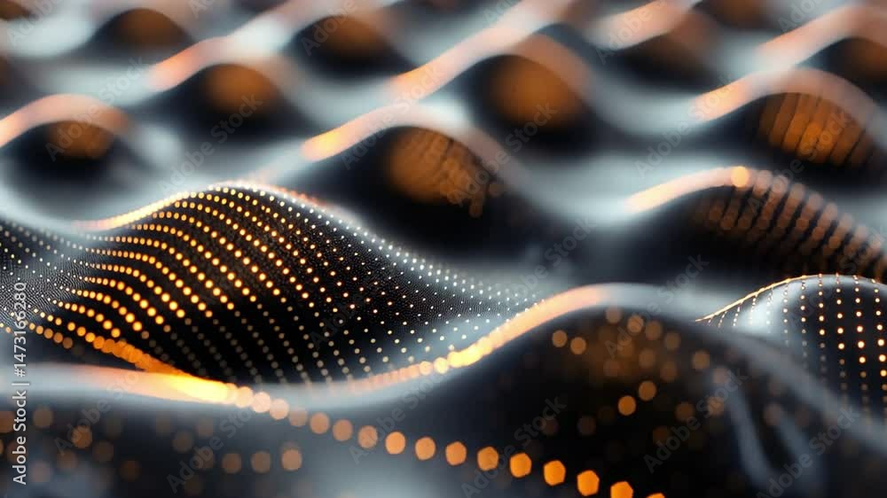 Poster dynamic abstract design close up of textured surface with wavy patterns and glowing dots, showcasing