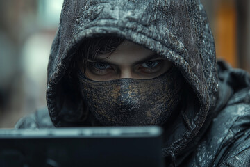 Portrait of hacker wearing mask cyber security concept