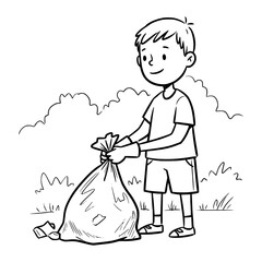 Boy taking out trash
