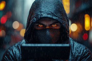 Portrait of hacker wearing mask cyber security concept