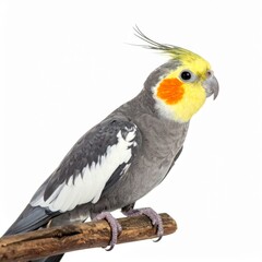 Beautiful Cockatiel Bird on a Branch with Yellow Head