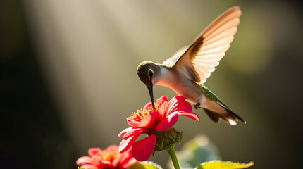 Fototapeta premium Grace in the Air: Hummingbird in Warm Light