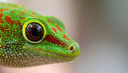 Fototapeta premium Close-Up View of Colorful Green Gecko Creature