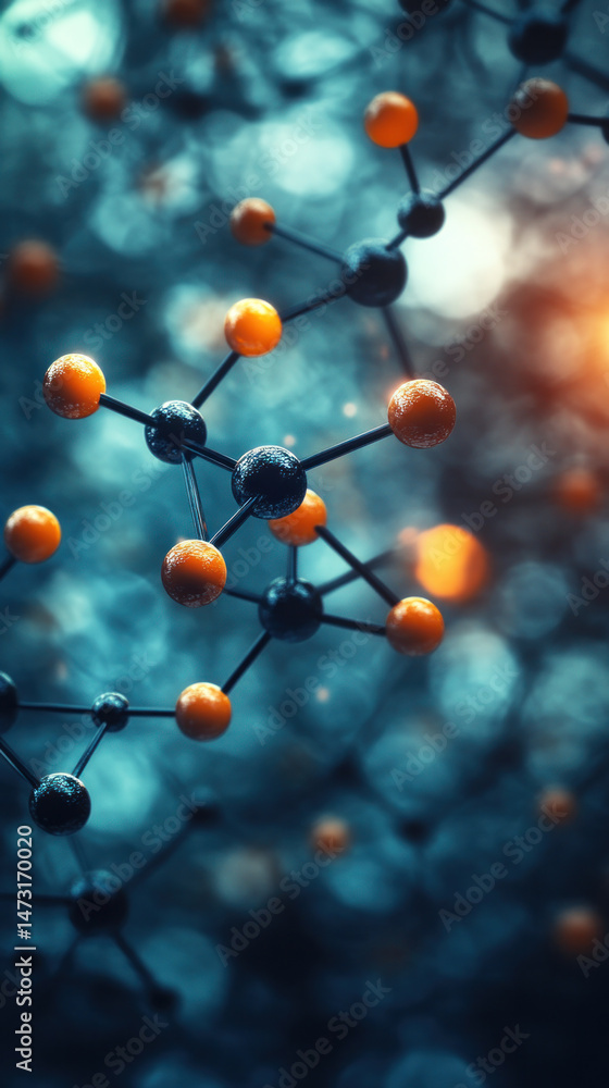 Aufkleber a close up of a molecule with orange and black spheres. the image is a representation of the structu