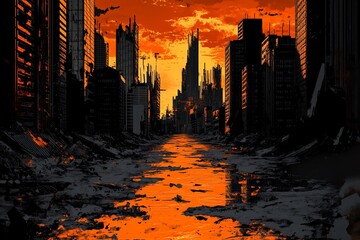 Ruined city at sunset