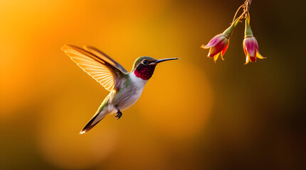 Naklejka premium Grace in the Air: Hummingbird in Warm Light