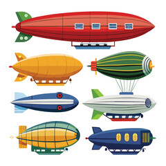 Six classic zeppelin transport isolated on white background © Sanzida