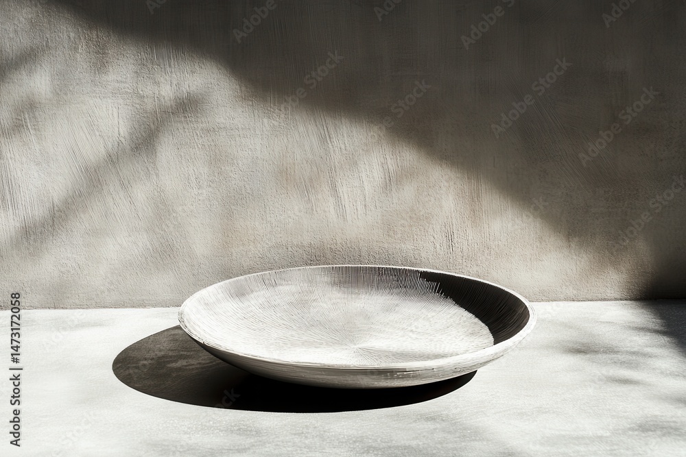 Poster minimalistic round bowl on a smooth surface with soft shadows and neutral background