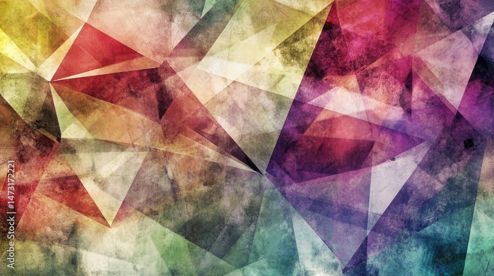 Aufkleber overlapping geometric shapes in a mix of bright and muted tones, forming a complex, modern abstract 